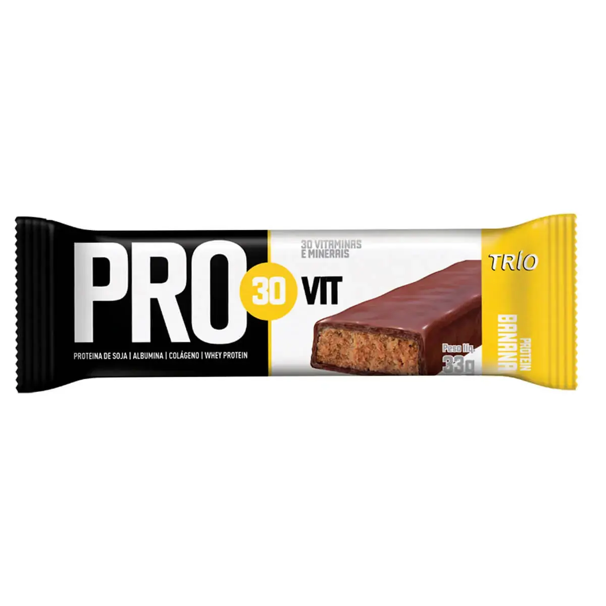 Barra De Proteína Banana Split Cobertura Chocolate Ao Leite Trío Protein Pacote 33g