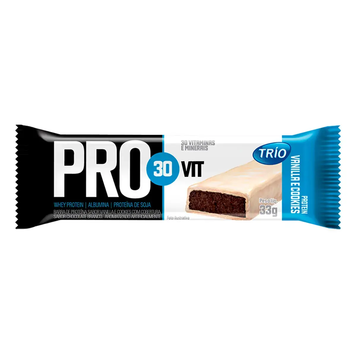 Barra De Proteína Cookies Cream Cobertura Chocolate Branco Trío Protein Pacote 33g