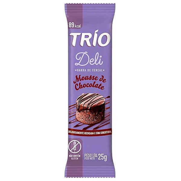Barra De Cereal Mousse De Chocolate Cobertura Chocolate Trio Deli Pacote 20g