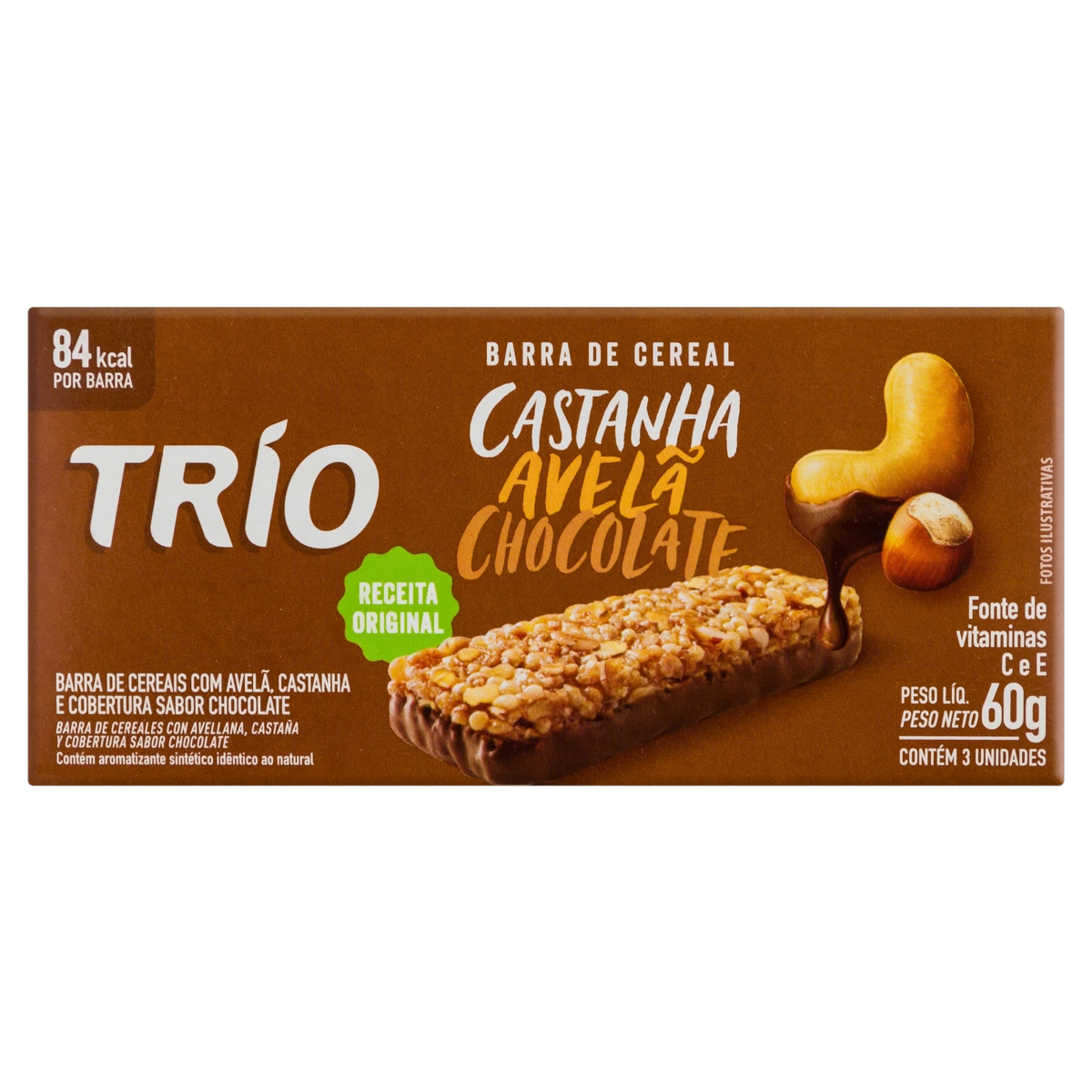 Barra Cereal Trio Light Avelã E Chia 75g C/ 3 Unidades