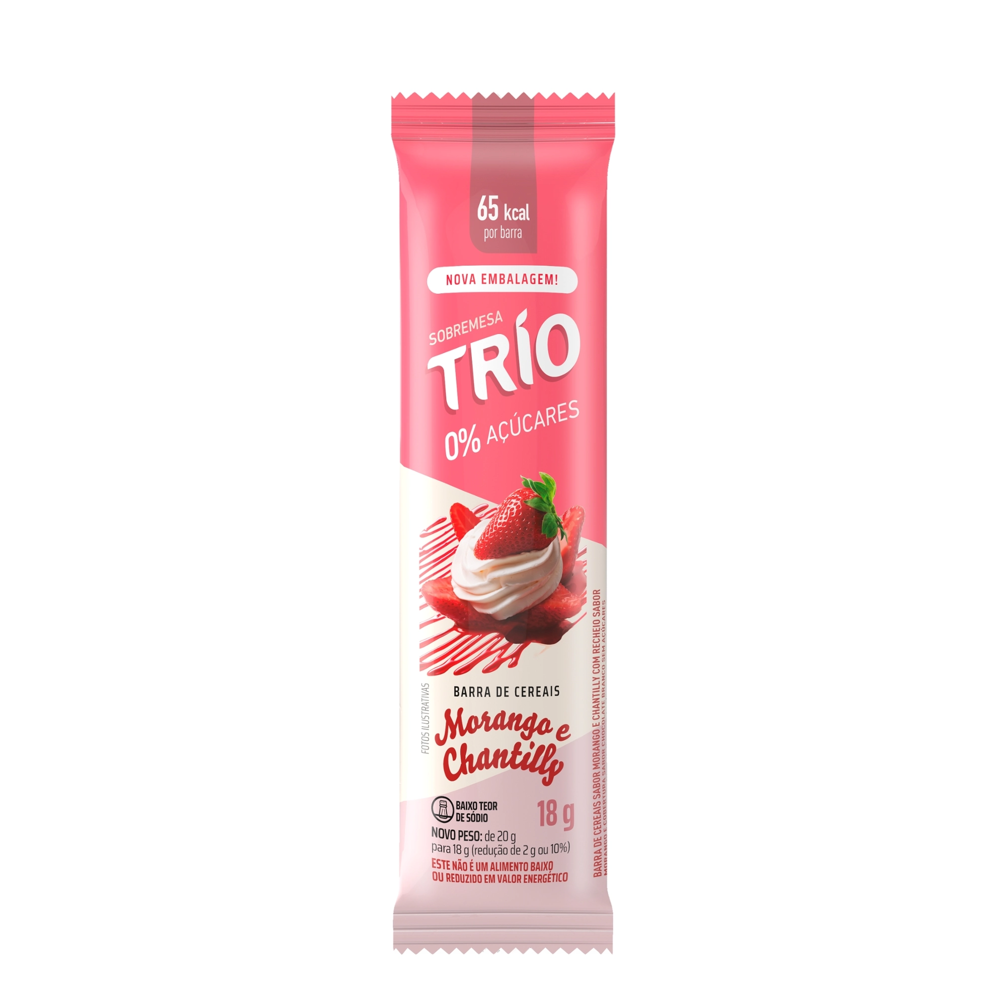 Barra De Cereal Morango E Chantilly Trio Deli Pacote 20g