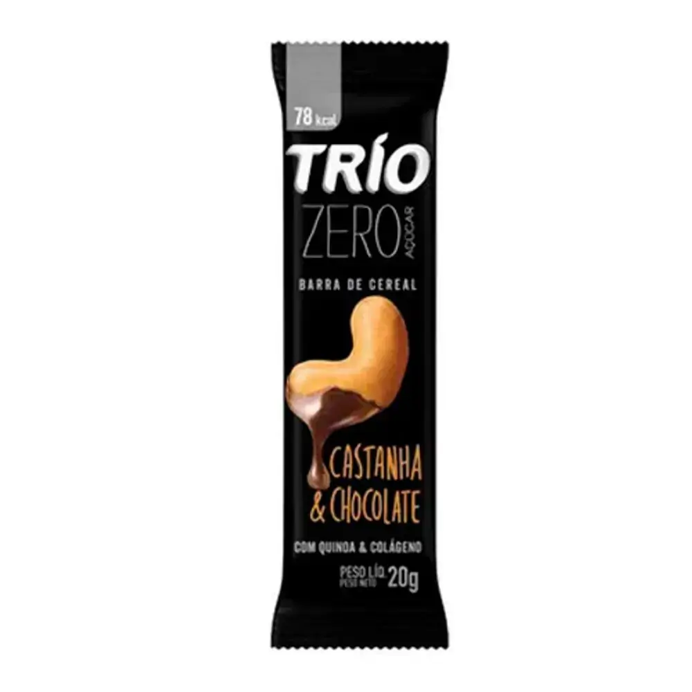 Barra De Cereal Trio Zero Açúcar Castanha Com Chocolate