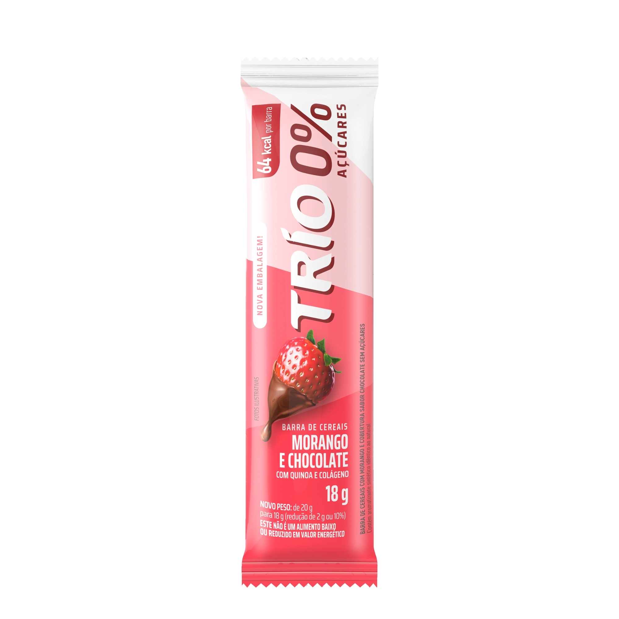 Pack Barra De Cereal Morango Cobertura Chocolate Zero Açúcar Trio Caixa 54g