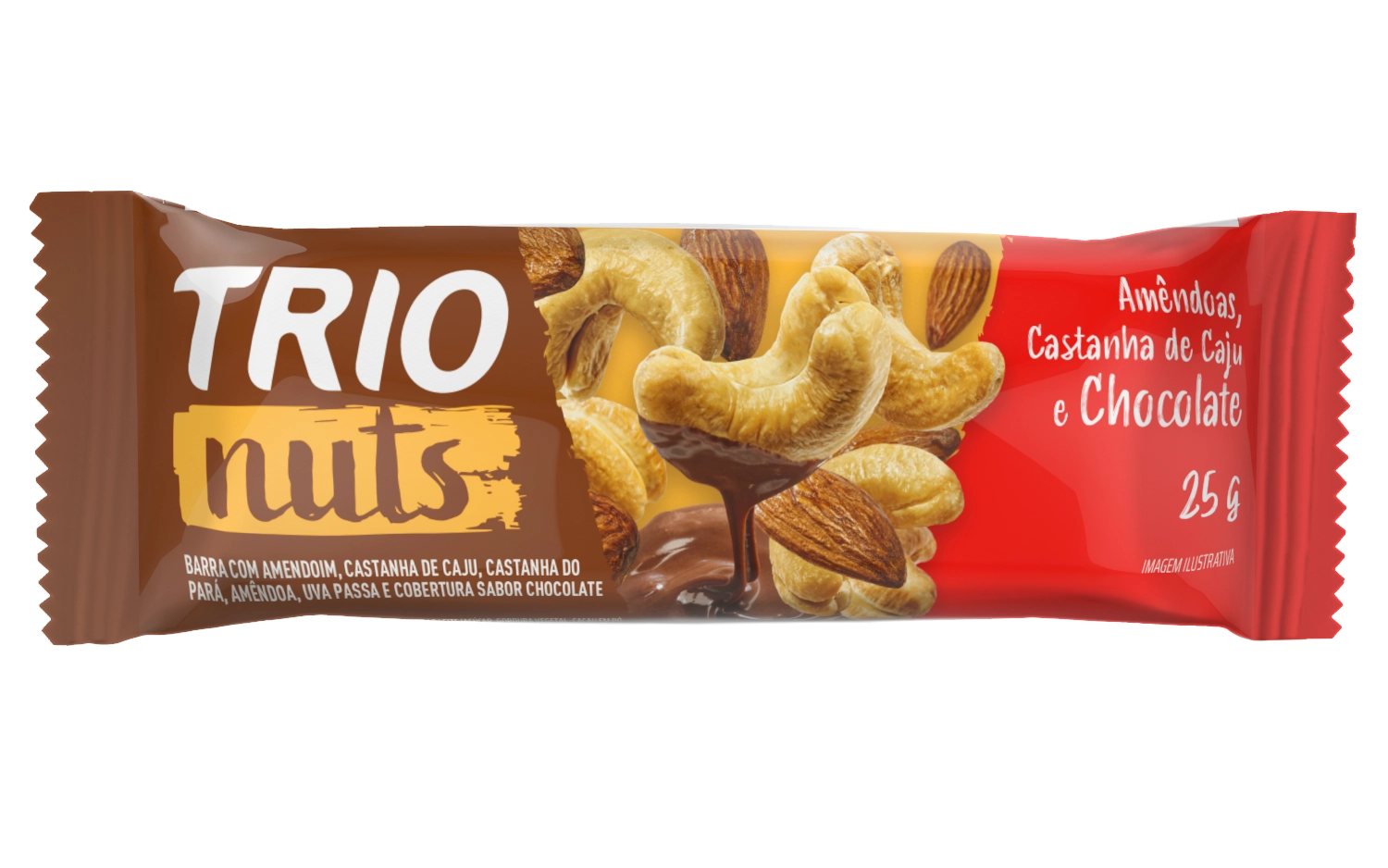Barra De Nuts Cobertura Chocolate Trío Pacote 25g