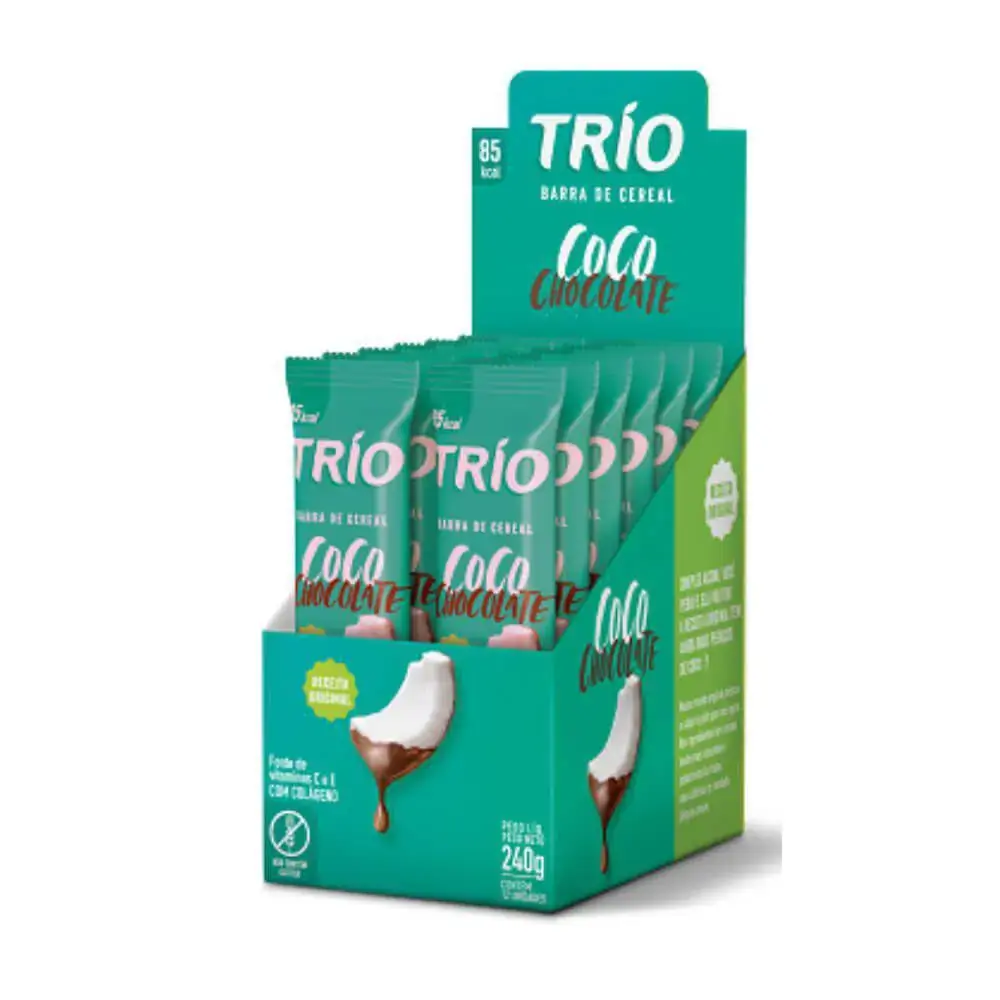 Display Barra Cereal Coco Com Chocolate Trio 12uni 240g