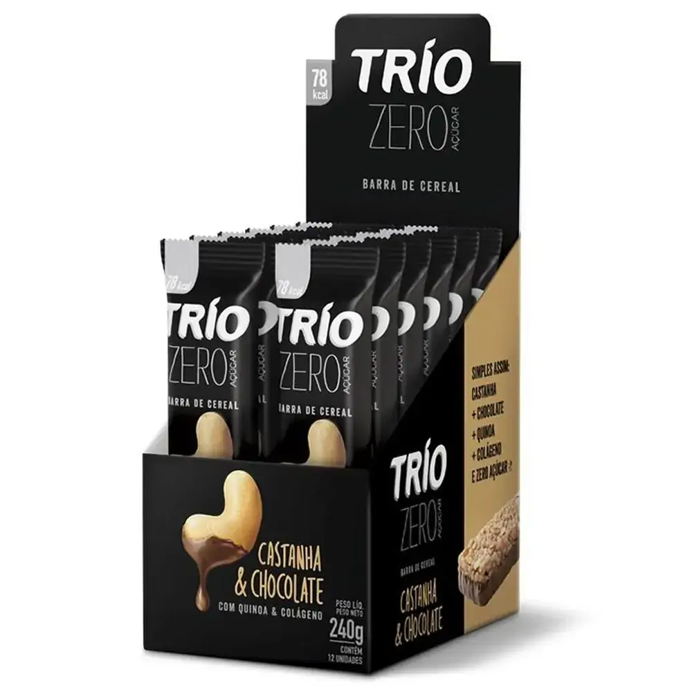 Barra De Cereal Trio Zero Açúcar Com 12 Unid Castanha Com