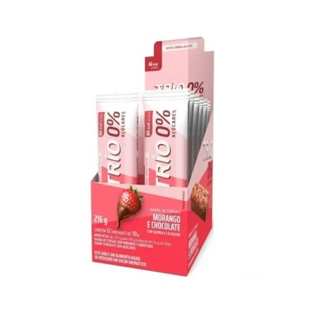 Barra De Cereal Trio Zero Açúcar Com 12 Unid Morango Com