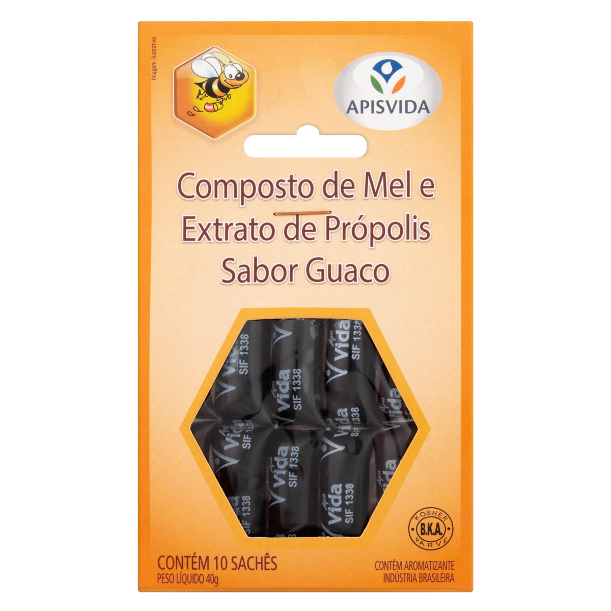 Composto De Mel Com Extrato De Própolis Em Sachê Guaco Apis Vida 40g 10 Unidades