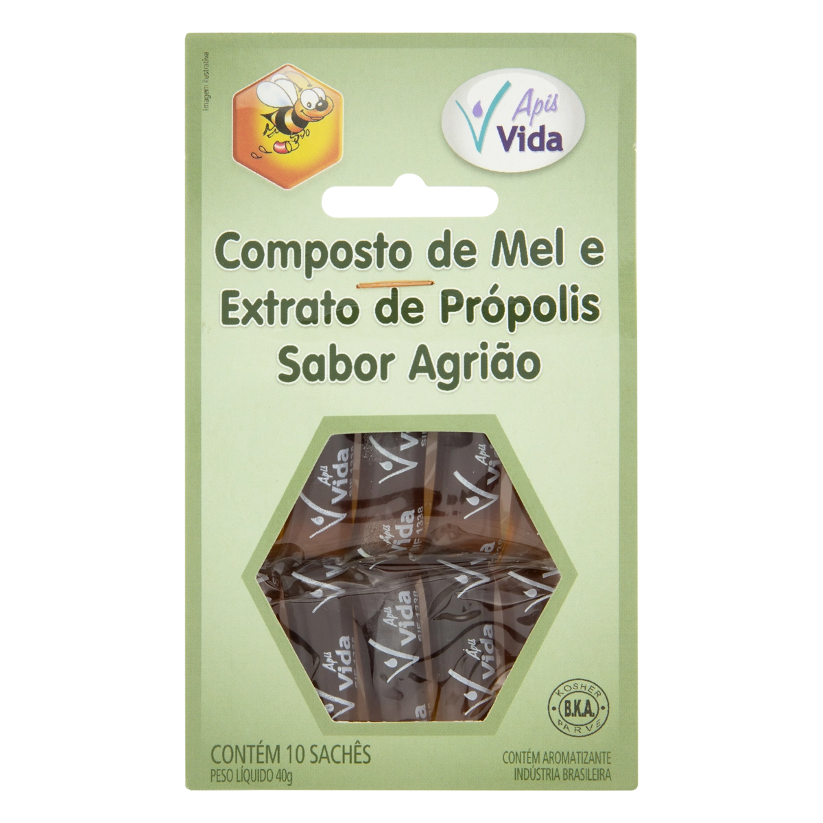 Composto De Mel Com Extrato De Própolis Em Sachê Agrião Apis Vida Pacote 40g 10 Unidades