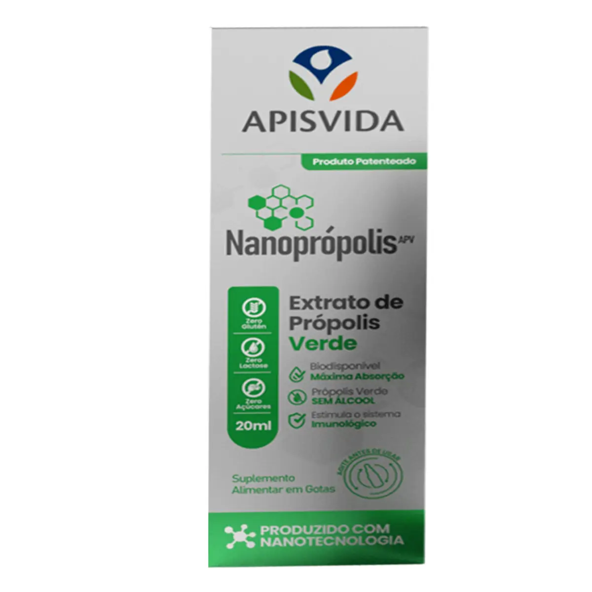 Extrato De Própolis Verde Apis Vida Nanoprópolis Caixa 20ml Gotas