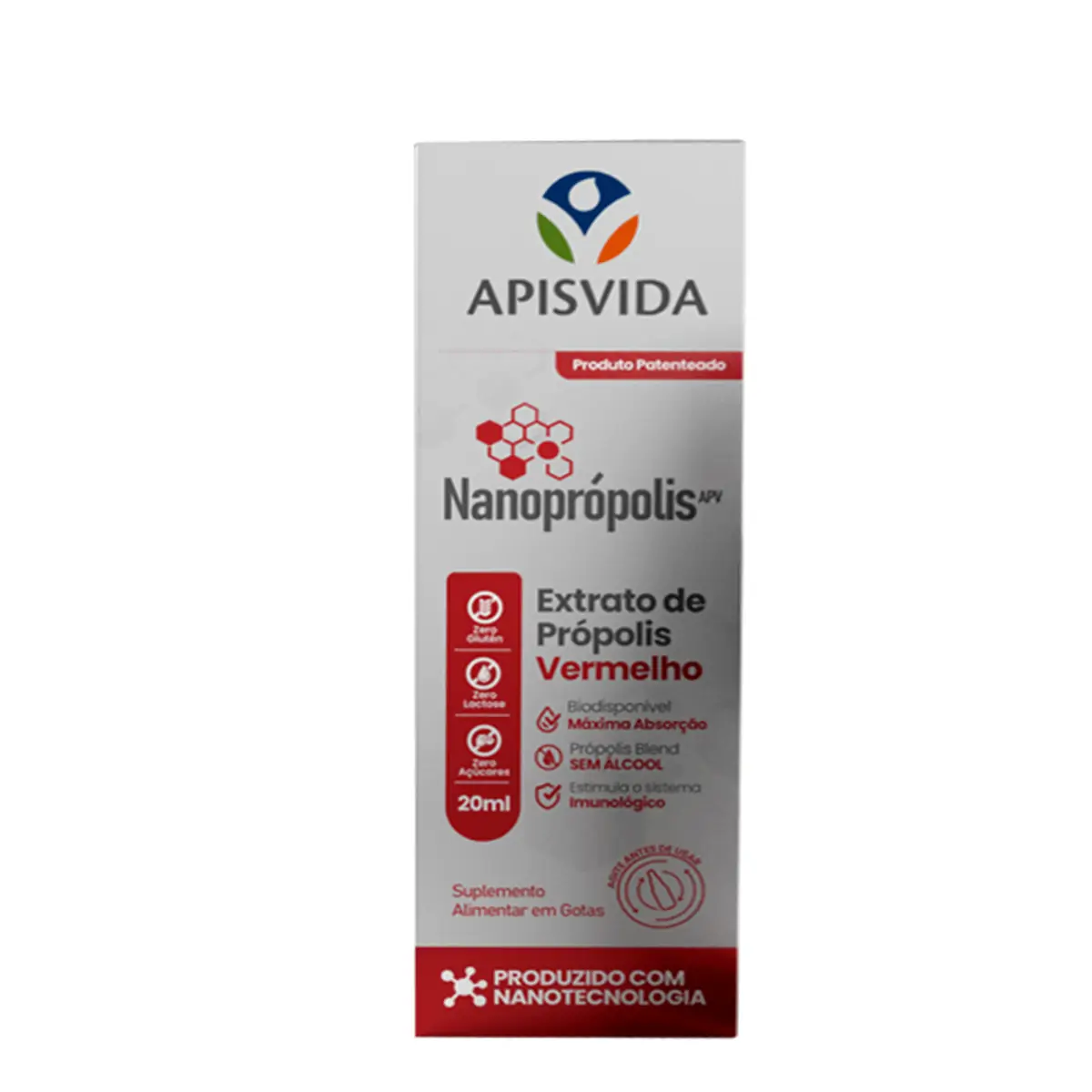 Extrato De Própolis Vermelho Apis Vida Nanoprópolis Caixa 20ml Gotas