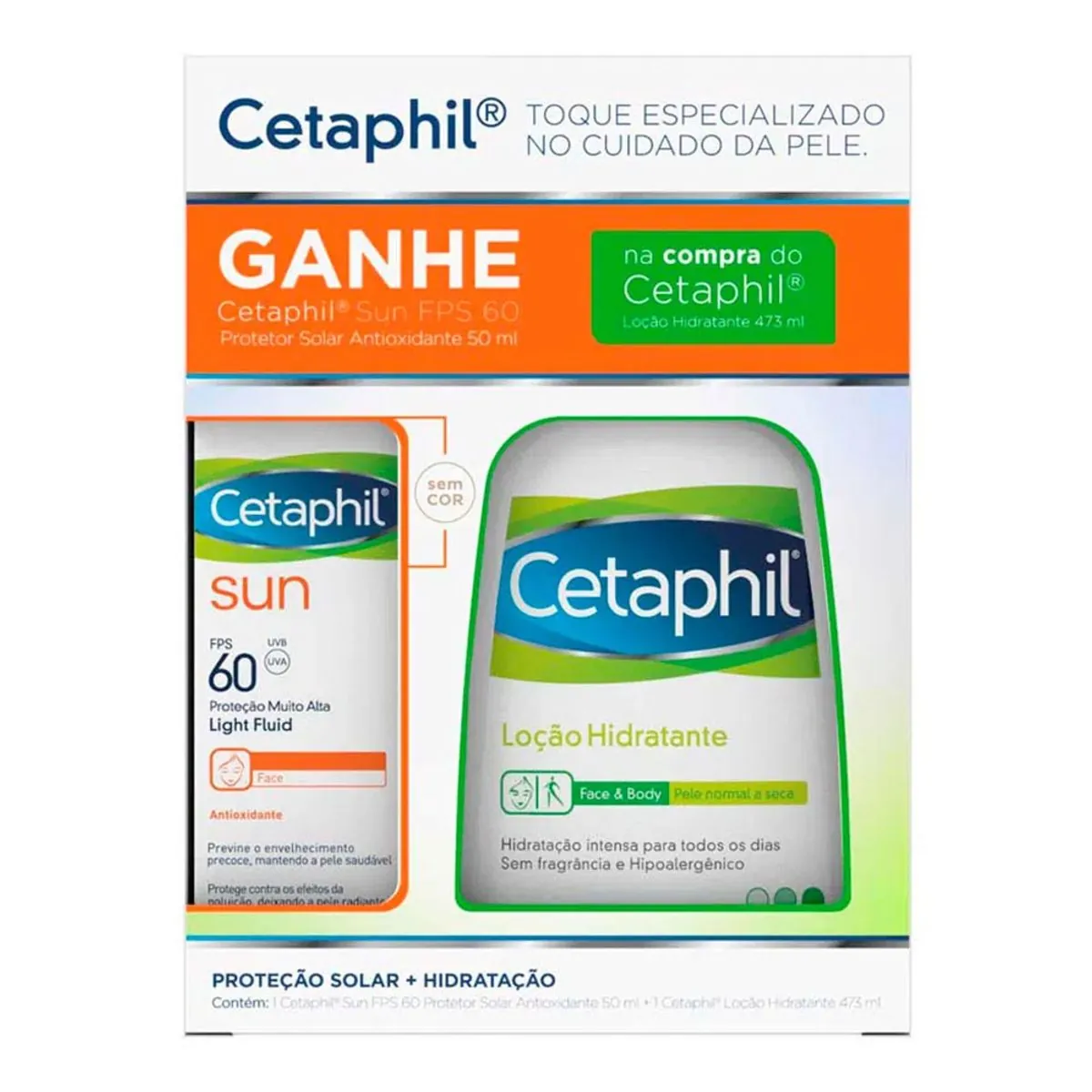 Kit Loção Hidratante Corporal Galderma Cetaphil 473ml + Protetor Solar Facial Cetaphil Sun FPS60 50m