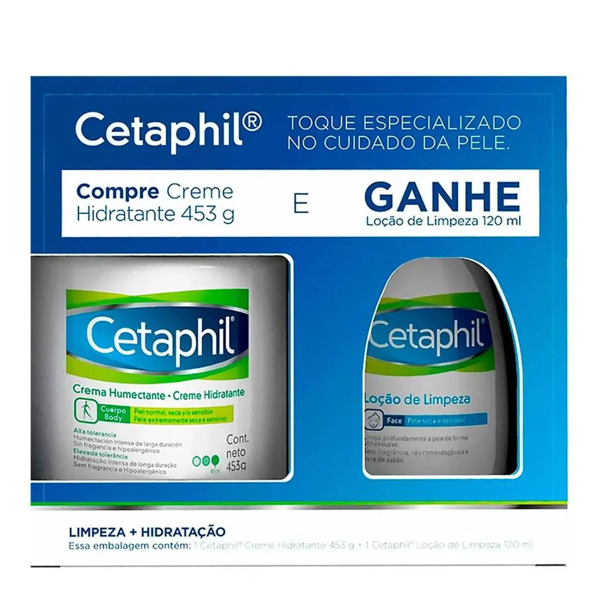 Kit Cetaphil Creme Hidratante de 453g E Loção de Limpeza Com 120ml