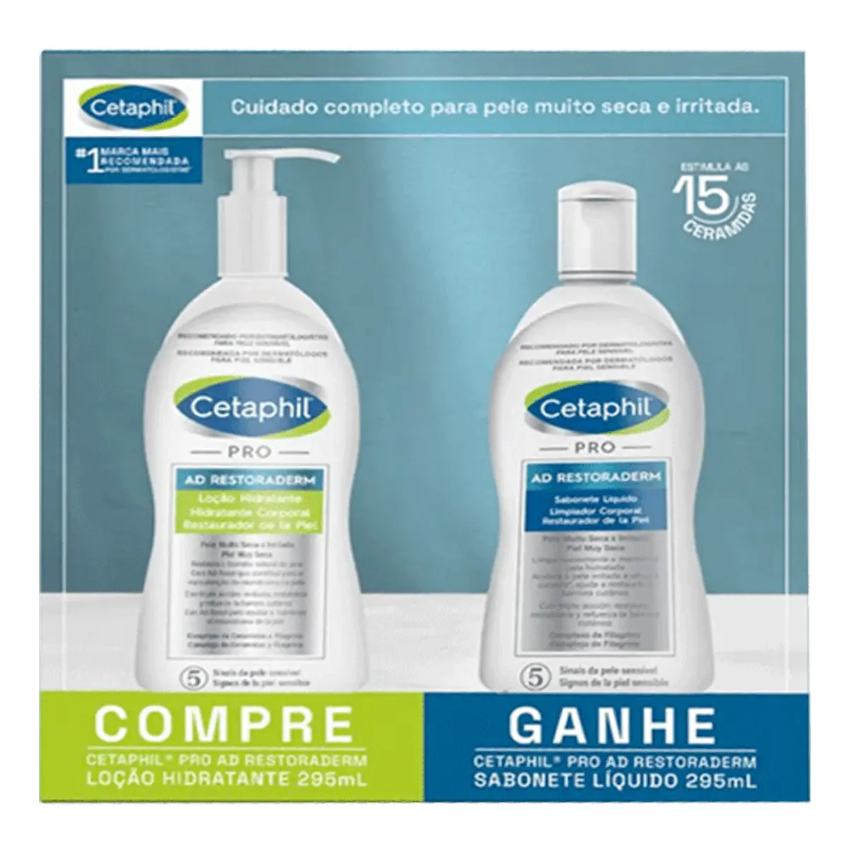 Kit Loção Hidratante Corpo E Rosto Cetaphil Pro Ad Restoraderm 295ml Grátis Sabonete Líquido 295ml