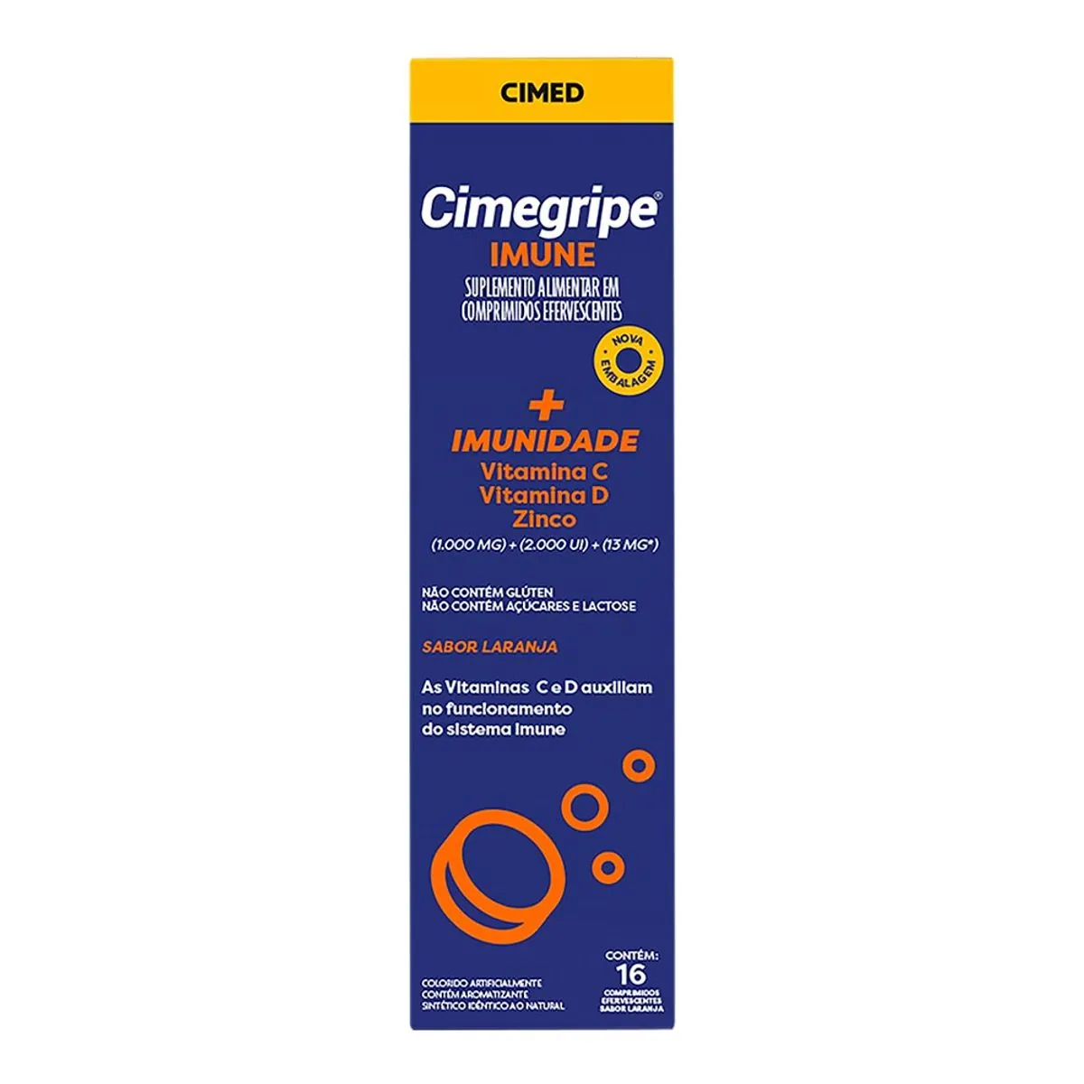 Suplemento Alimentar Cimegripe Imune Laranja Zero 16 Comprimidos Efervescentes