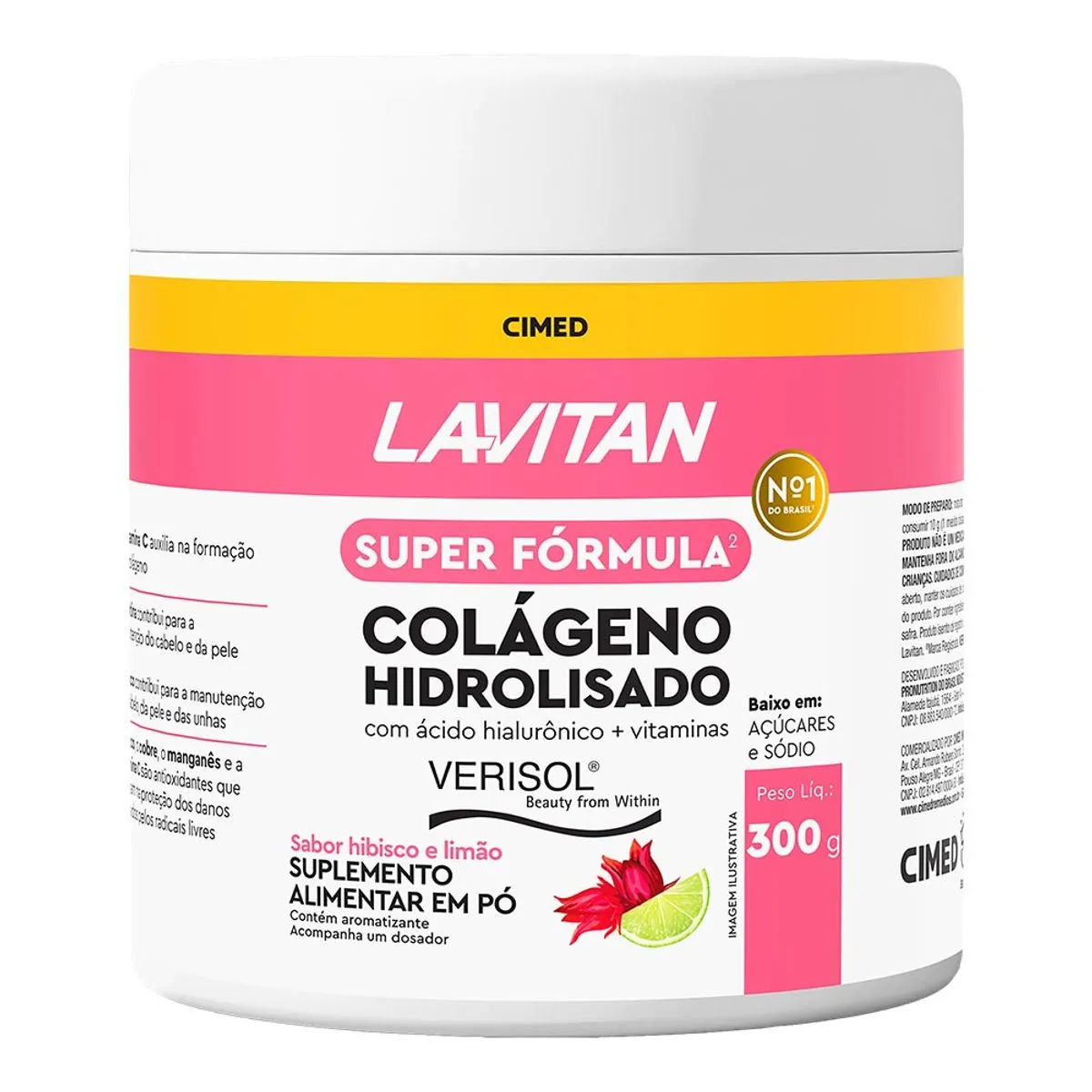 Colágeno Pó Hidrolisado Hibisco E Limão Lavitan Verisol Pote 300g