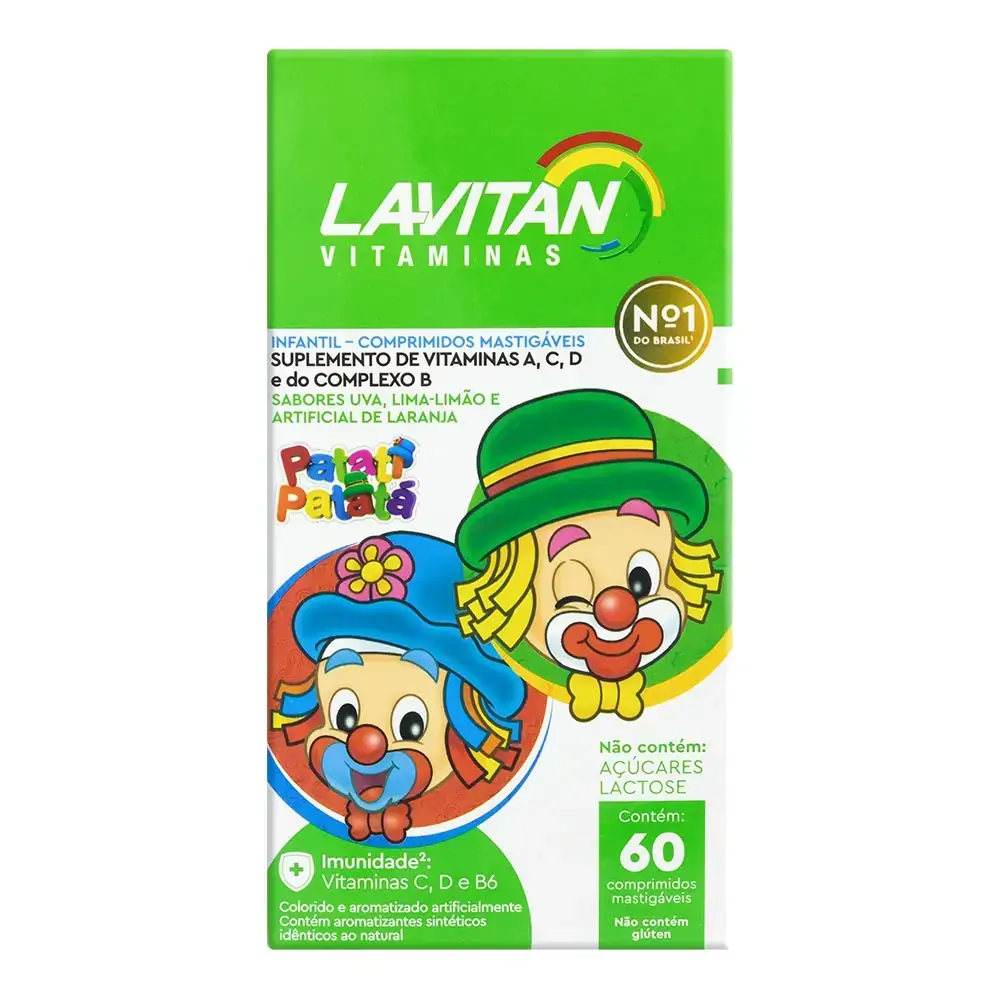 Vitamina Infantil Lavitan Patati Patatá Sabor Uva, Limão e Laranja 60 Comprimidos Mastigáveis