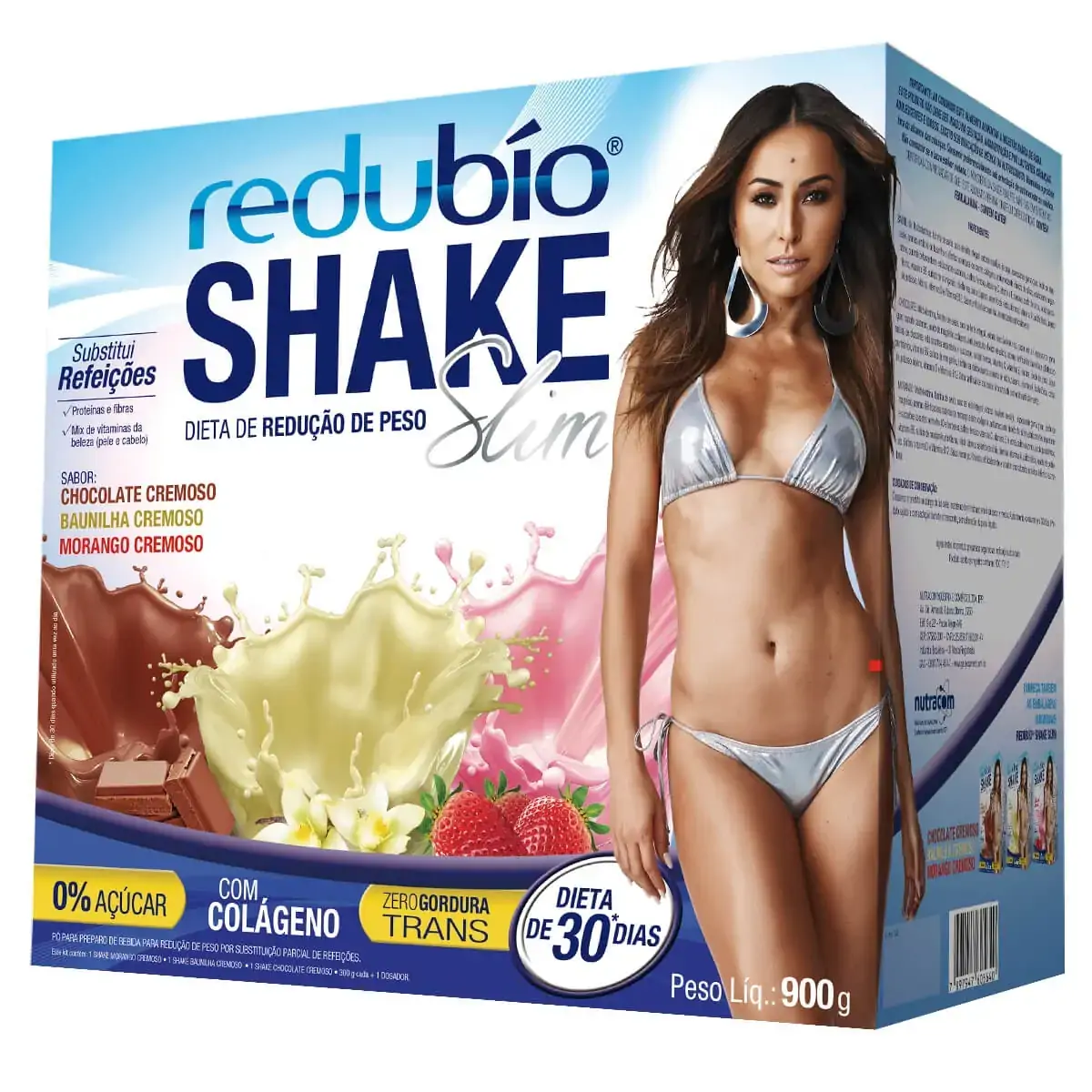 Kit Shake Pó Para Redução De Peso Chocolate Baunilha Morango Zero Açúcar Redubío Slim 900g 3 Unidade