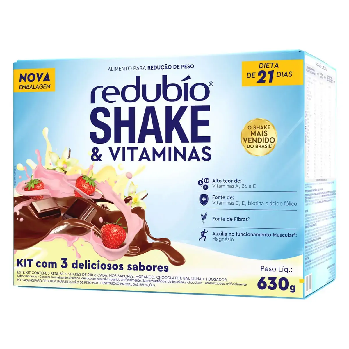 Kit Redubio Shake Cohcolate Morango Baunilha 630 G