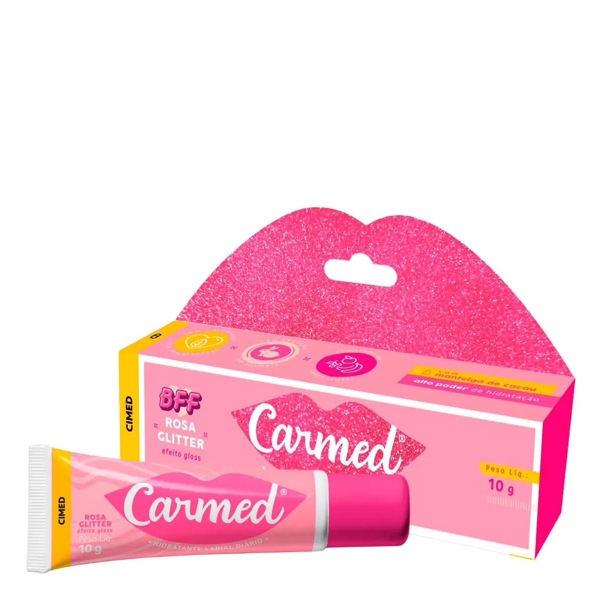Hidratante Labial Tutti Frutti Rosa Glitter Carmed Bff Caixa 10g