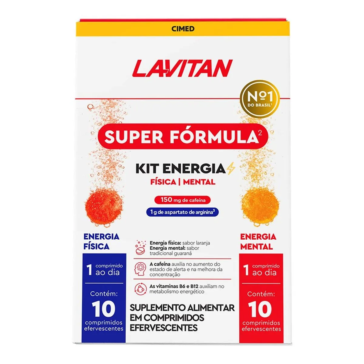 Kit Suplemento Alimentar Lavitan Laranja Energia Física + Guaraná Energia Mental 10 Comprimidos Efer