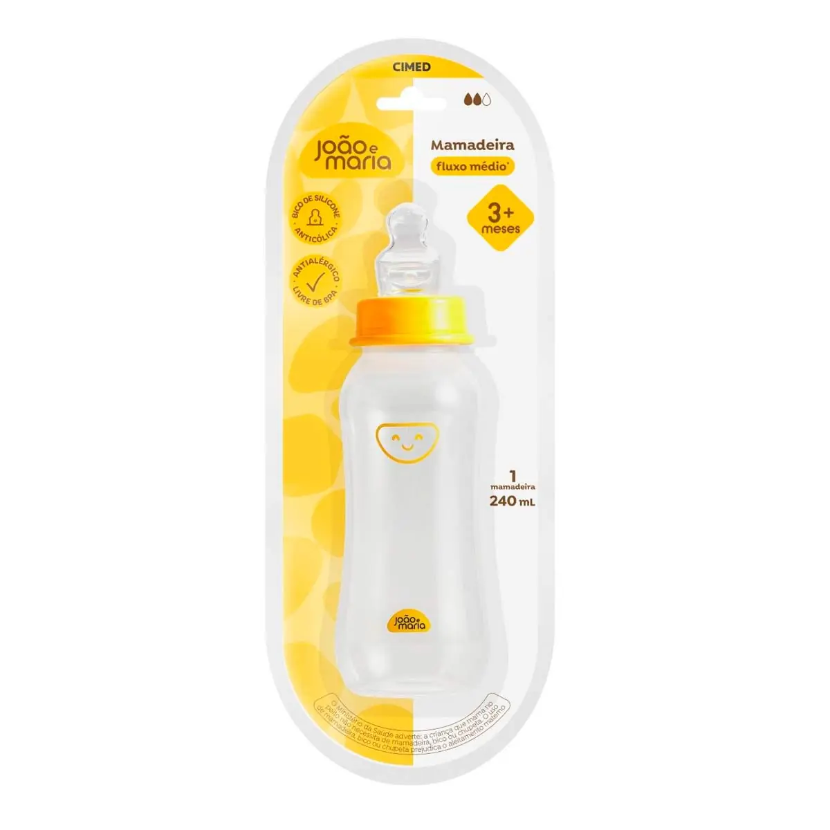Mamadeira Anticólica Fluxo Médio Amarela 240ml João E Maria