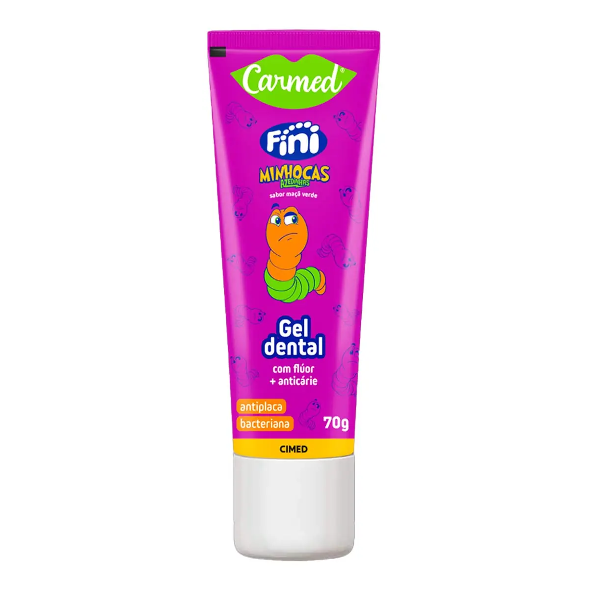 Gel Dental Infantil Com Flúor Fini Minhocas Azedinhas Maçã Verde Carmed Caixa 70g