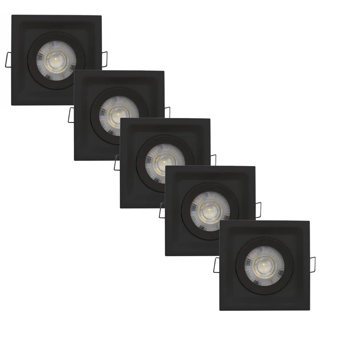 Kit 5 Spot Led Deep 5w 6500k Quadrado Preto Embutir - Áreas Internas