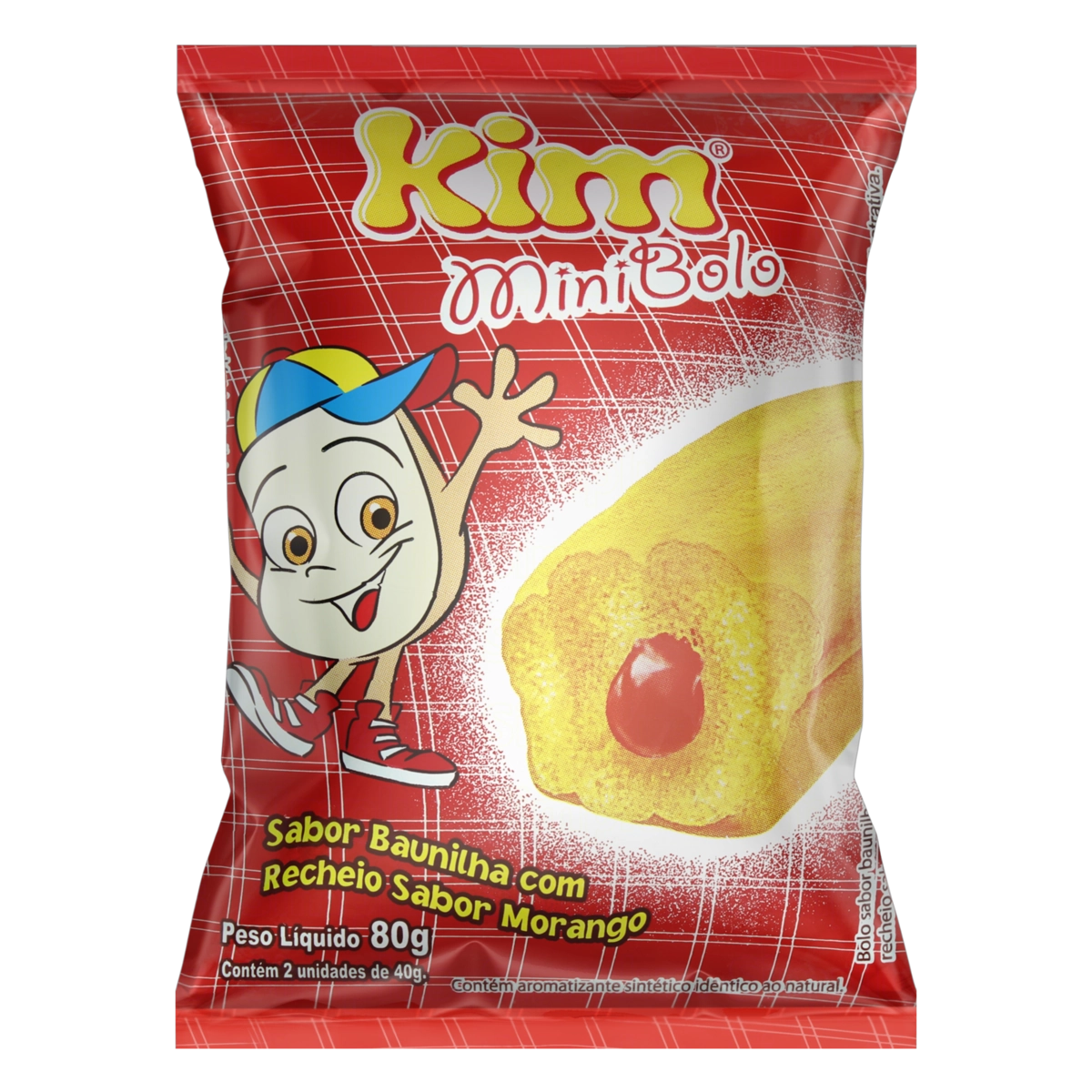 Minibolo Baunilha Recheio Morango Kim Pacote 80g 2 Unidades