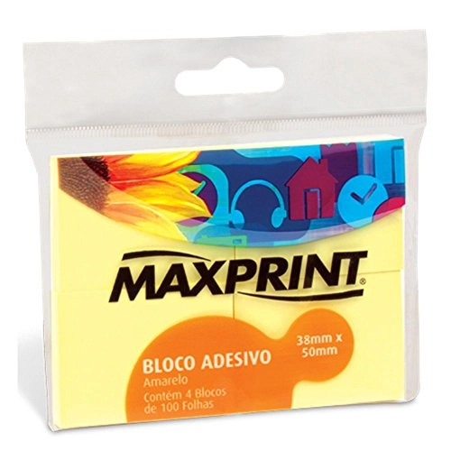 Bloco Adesivo Pequeno Maxprint Amarelo 4 Blocos/100
