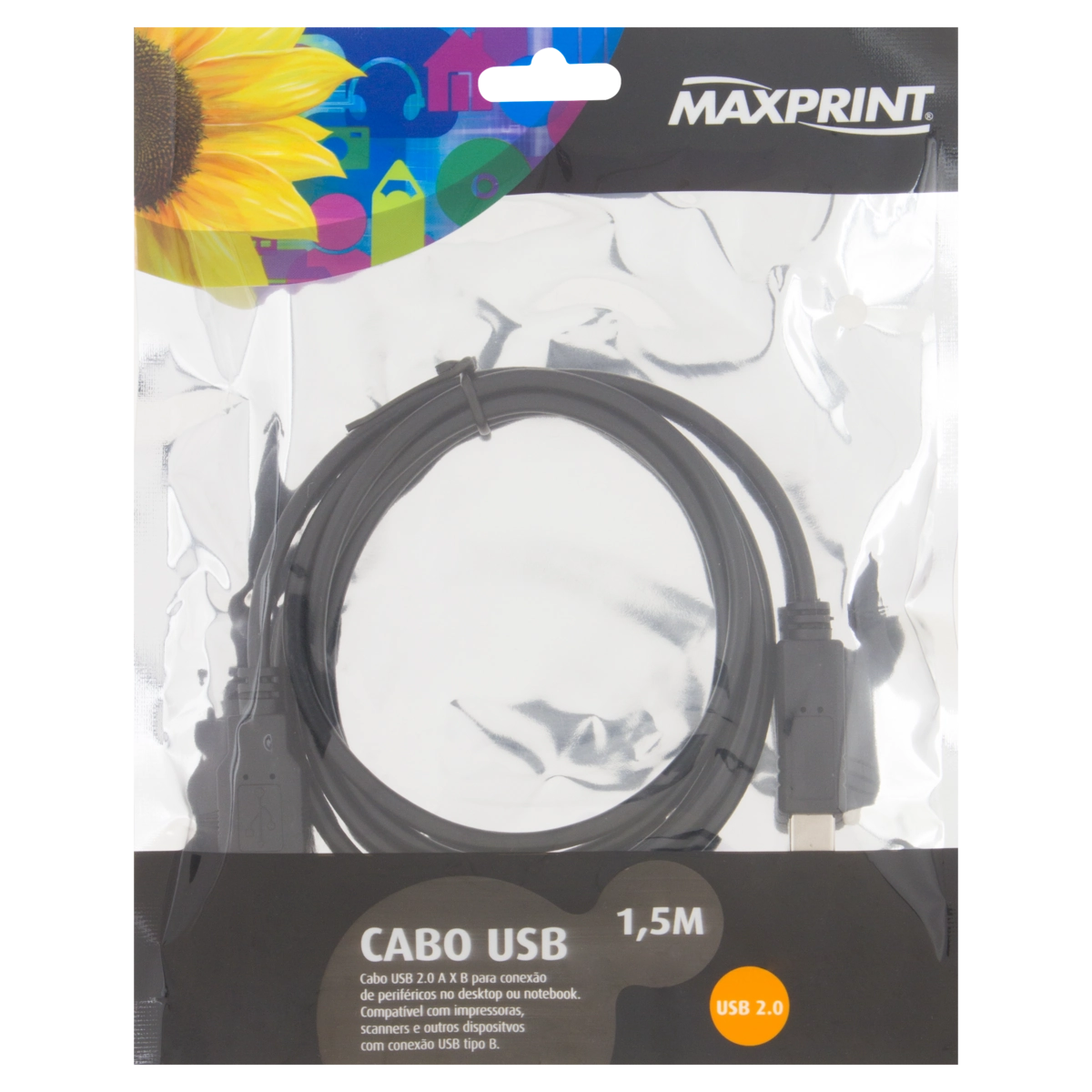 Cabo Usb 2.0 Preto 2.0 Maxprint 1,5m