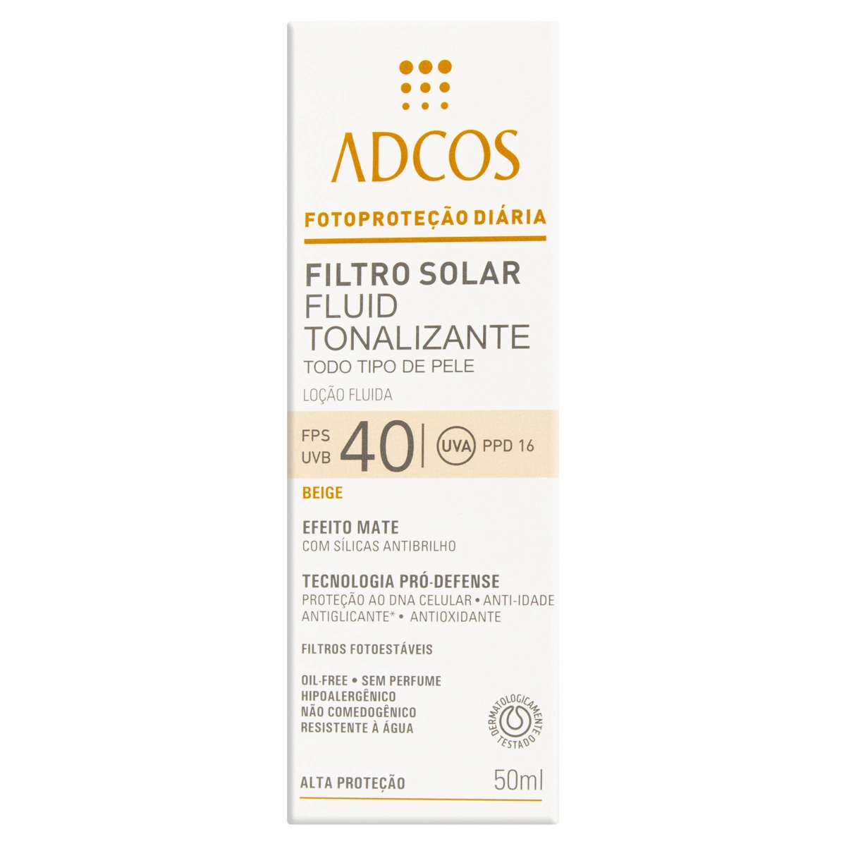 Protetor Solar Tonalizante Fluid Fps 40 Sem Perfume Beige Adcos Caixa 50ml
