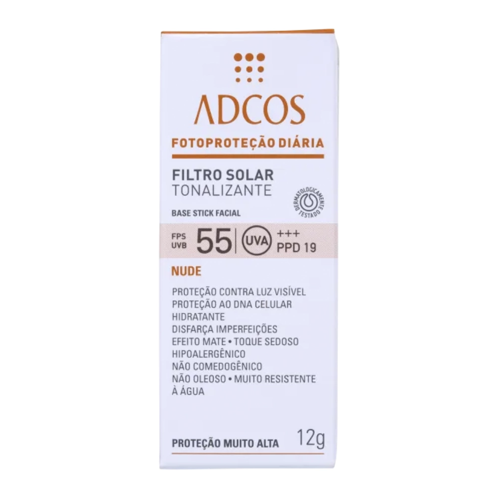 Adcos Filtro Solar Tonalizante FPS 55  Base Stick Nude 12g
