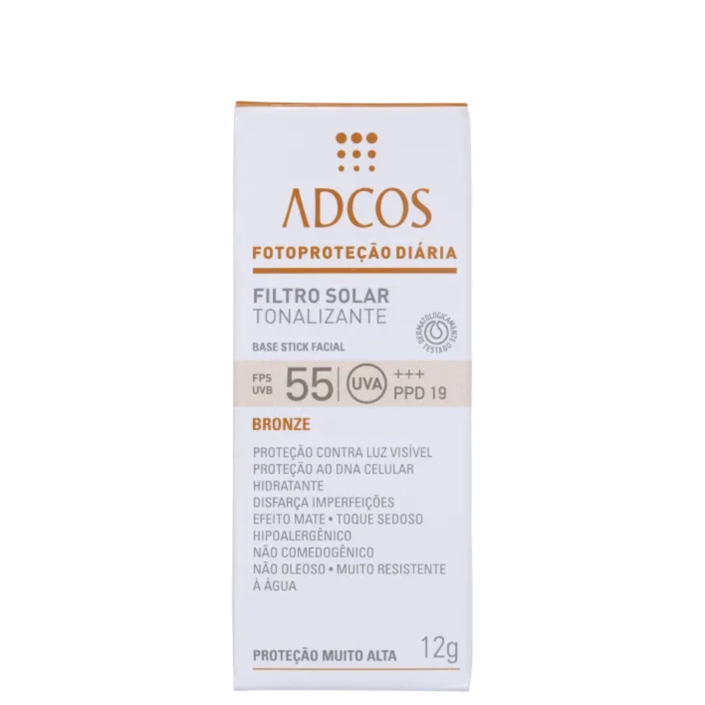 Filtro Solar Adcos Base Stick Facial Tonalizante Fps 55 Bronze 12g