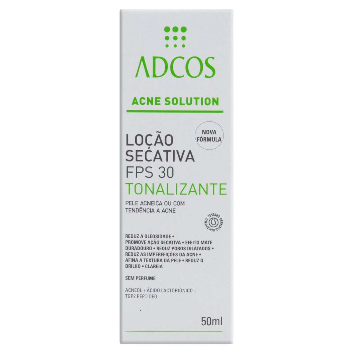 Loção Secativa Tonalizante Facial Fps 30 Sem Perfume Adcos Acne Solution Caixa 50ml