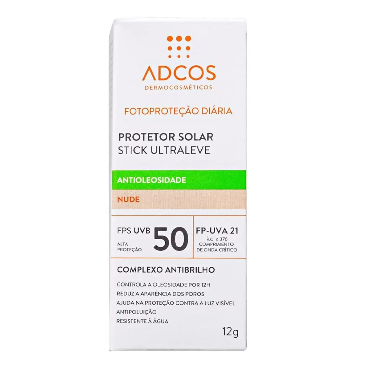 Protetor Solar Ultraleve Stick Fps 50 Fp Uva 21 Nude Adcos Tubo 15g