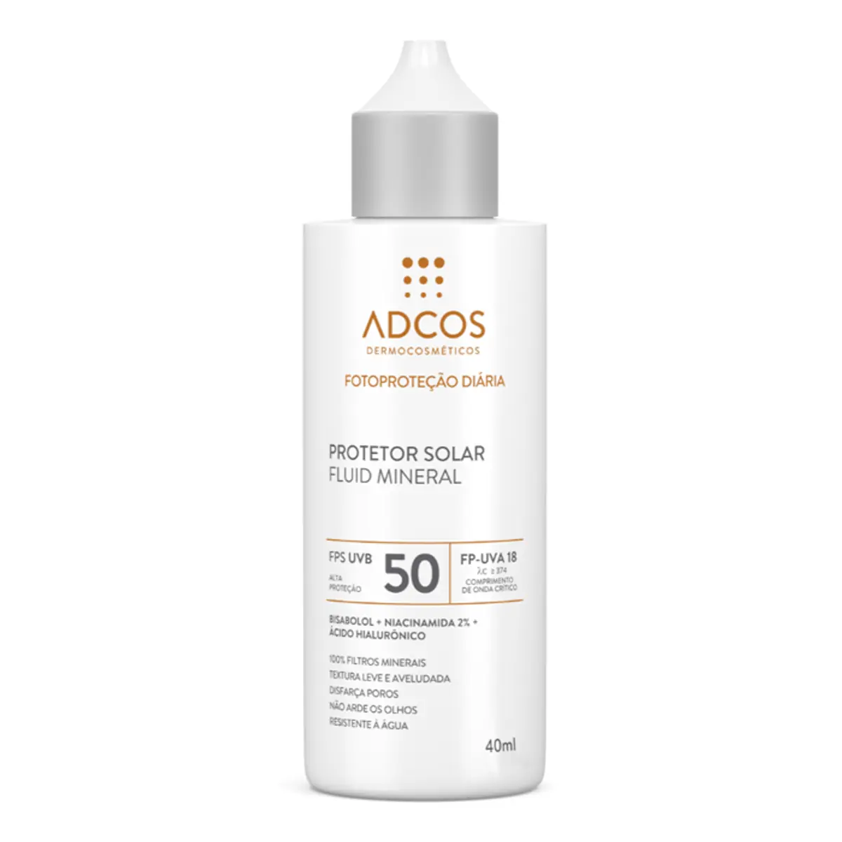Protetor Solar Fluido Mineral Fps 50 Fp Uva 18 Adcos Fotoproteção Diária Caixa 40ml