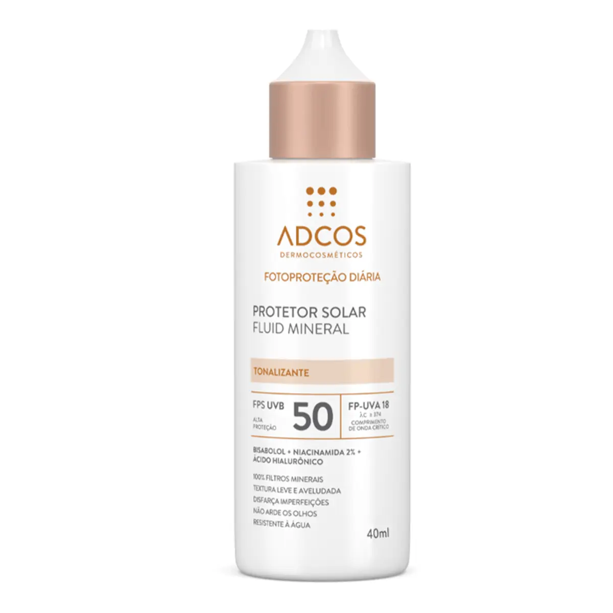 Protetor Solar Fluido Mineral Tonalizante Fps 50 Fp Uva 18 Adcos Fotoproteção Diária Caixa 40ml