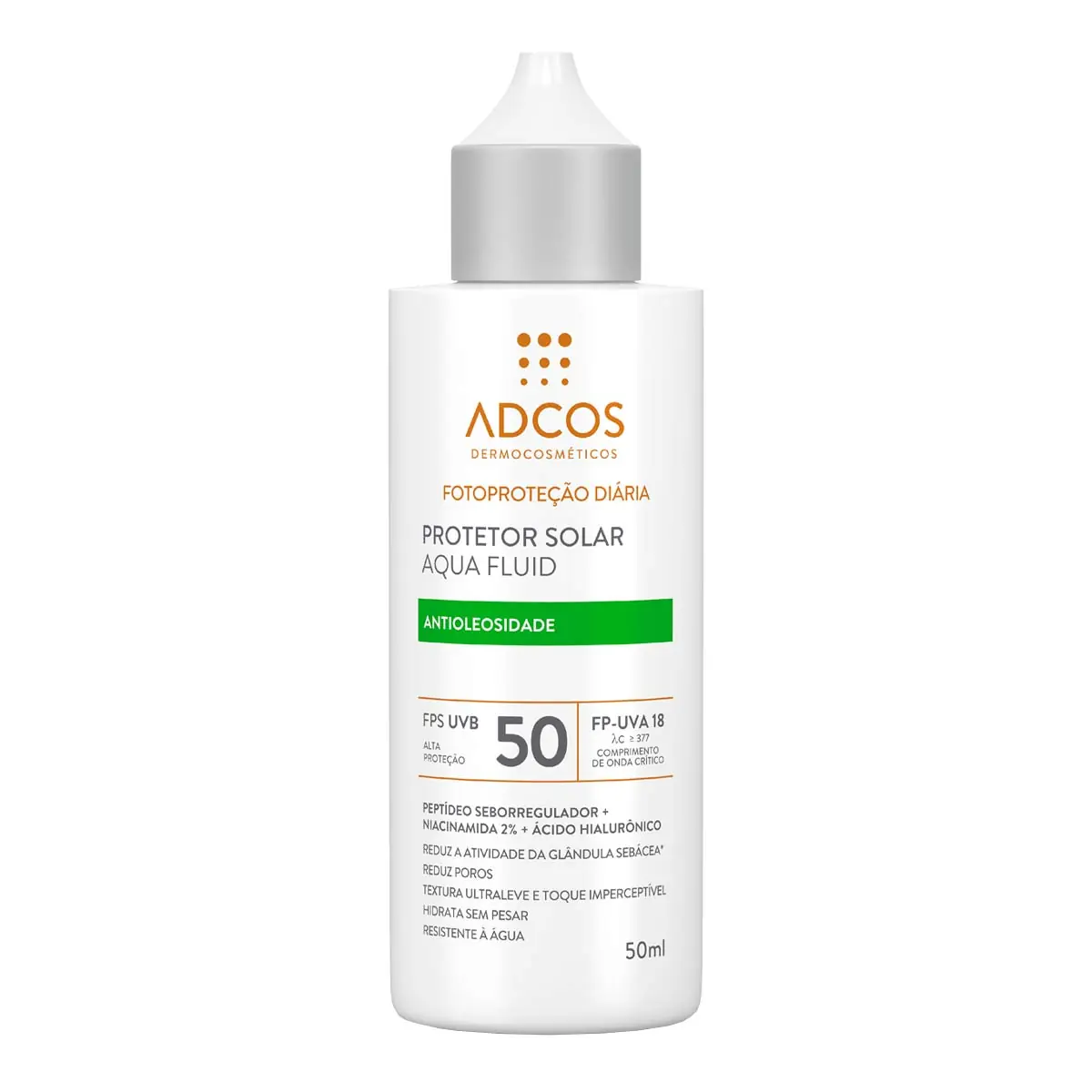 Protetor Solar Facial Aqua Fluid Antioleosidade Fps 50 Fp Uva 18 Adcos Frasco 40ml