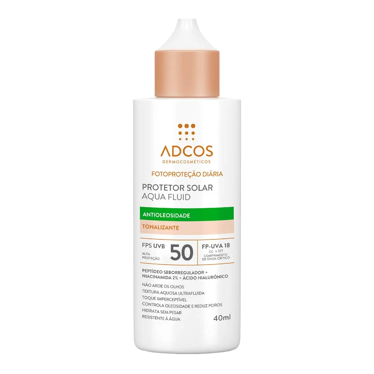 Protetor Solar Facial Aqua Fluid Antioleosidade Tonalizante Universal Fps 50 Fp Uva 18 Adcos Frasco