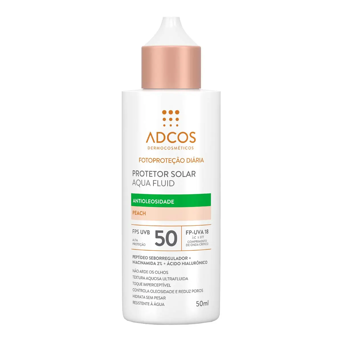 Protetor Solar Facial Adcos Aqua Fluid Fps50 Peach 40ml