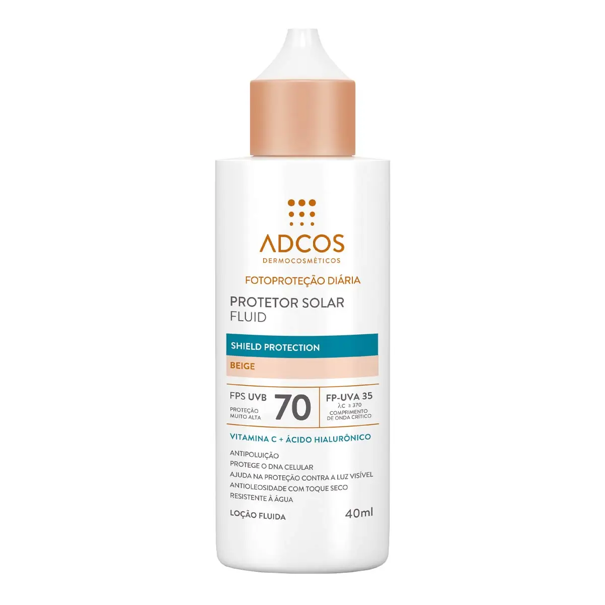 Protetor Solar Facial Loção Fluida Shield Protection Beige Fps 70 Fp Uva 35 Adcos Frasco 40ml