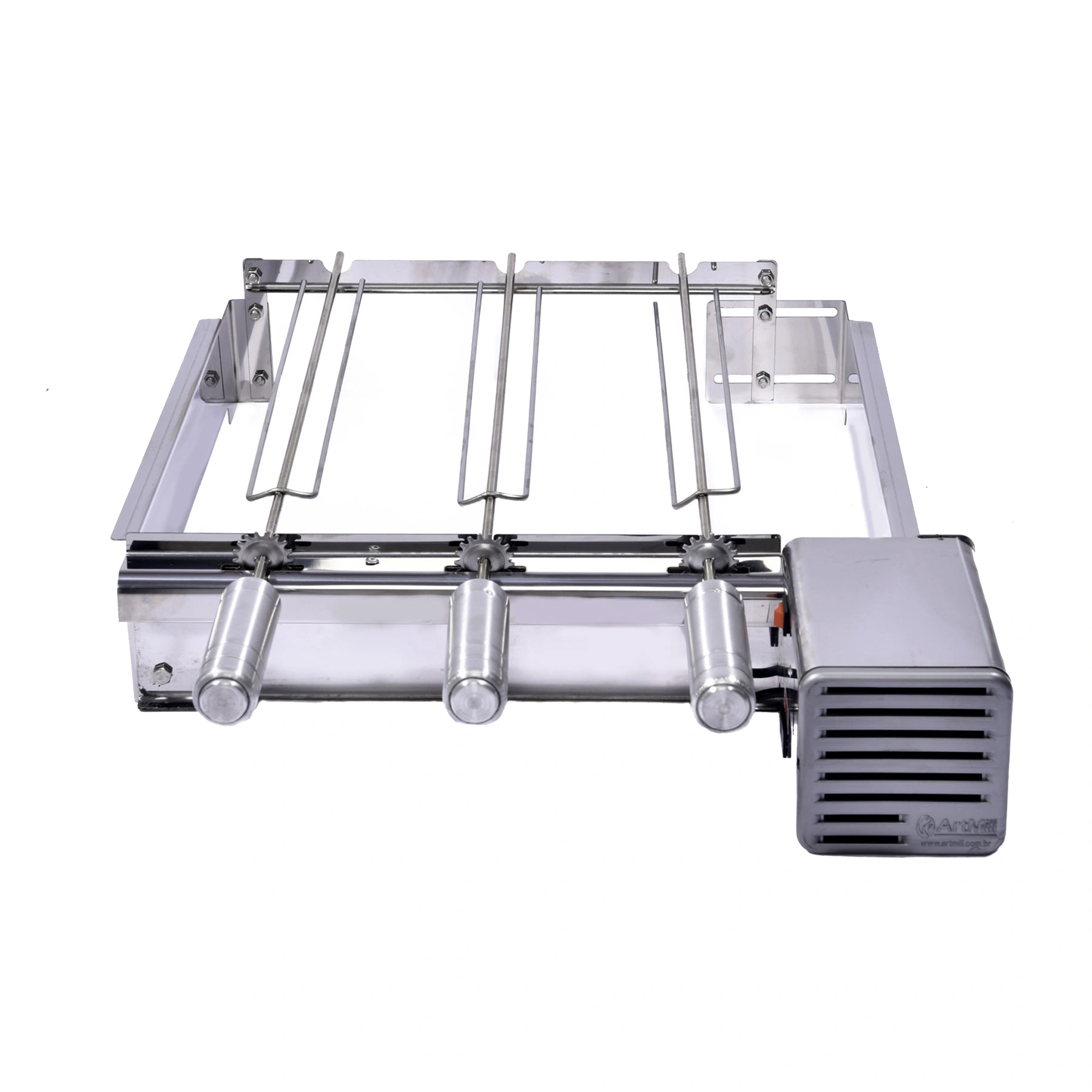 Grill Elétrico Artgrill Giratório Platinum Baixo Aço Inox Bivolt com 3 Espetos Artmill