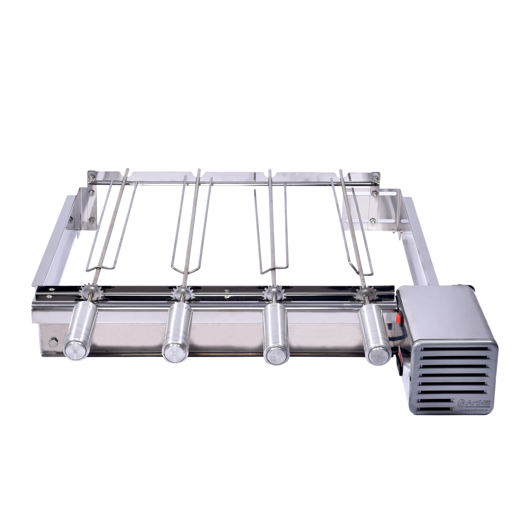 Grill Elétrico Artgrill Giratório Platinum Baixo Aço Inox Bivolt com 4 Espetos Artmill