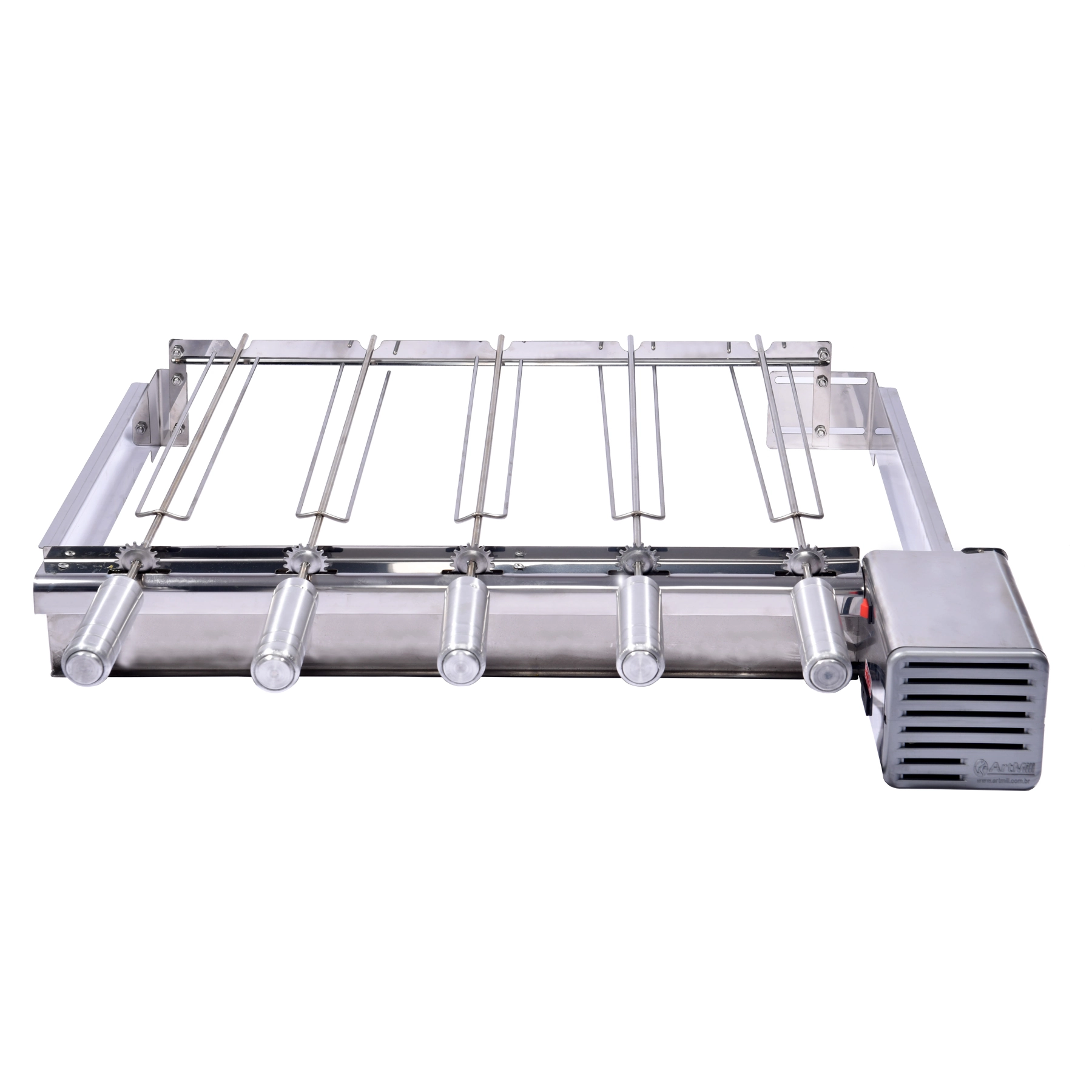 Grill Elétrico Artgrill Giratório Platinum Baixo Aço Inox Bivolt com 5 Espetos Artmill