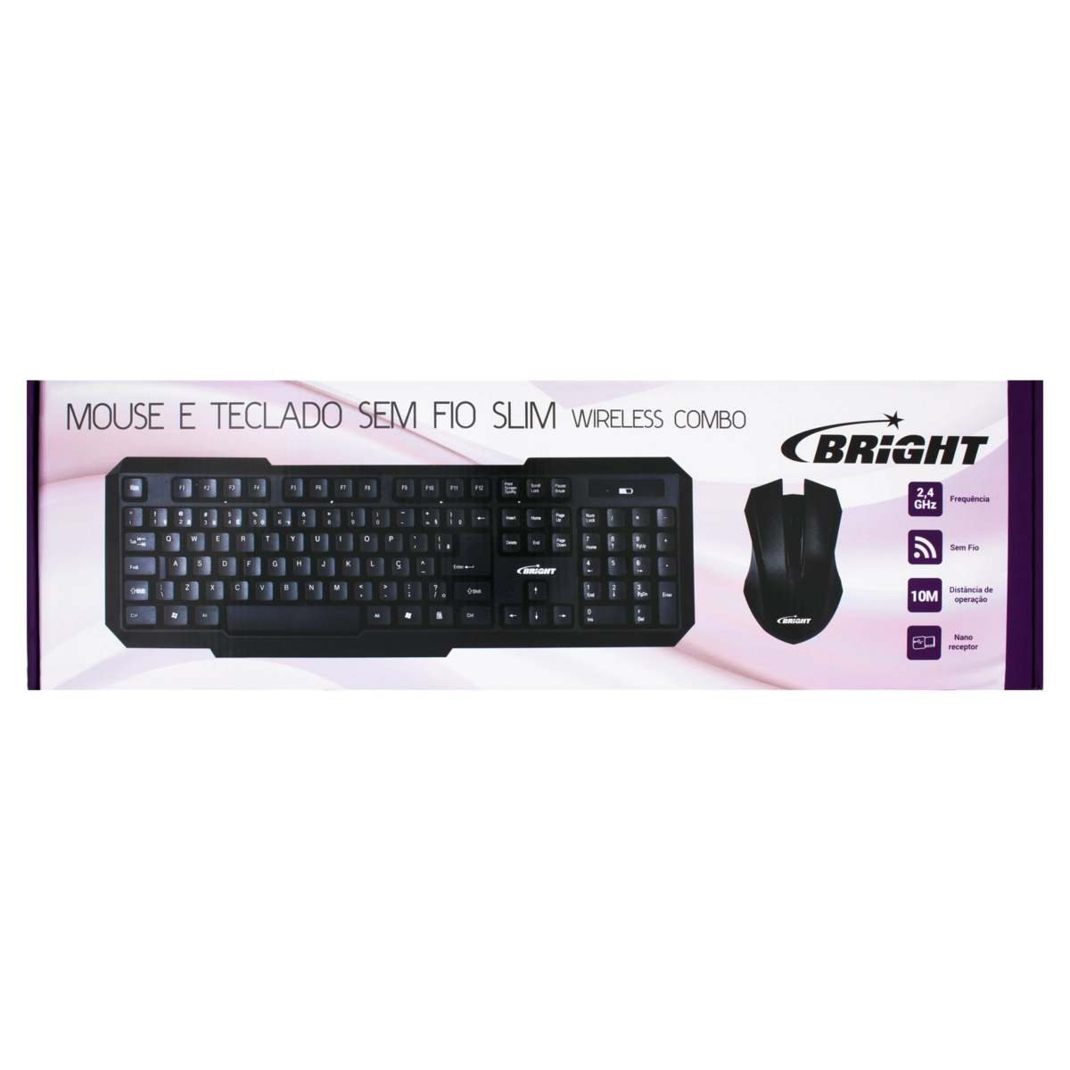 Kit Teclado Mouse Sem Fio Preto Slim Bright