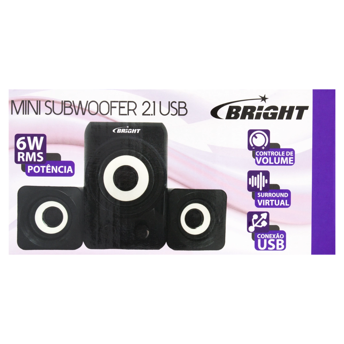 Alto Falante Mini Subwoofer Preto 2.1 Usb Bright