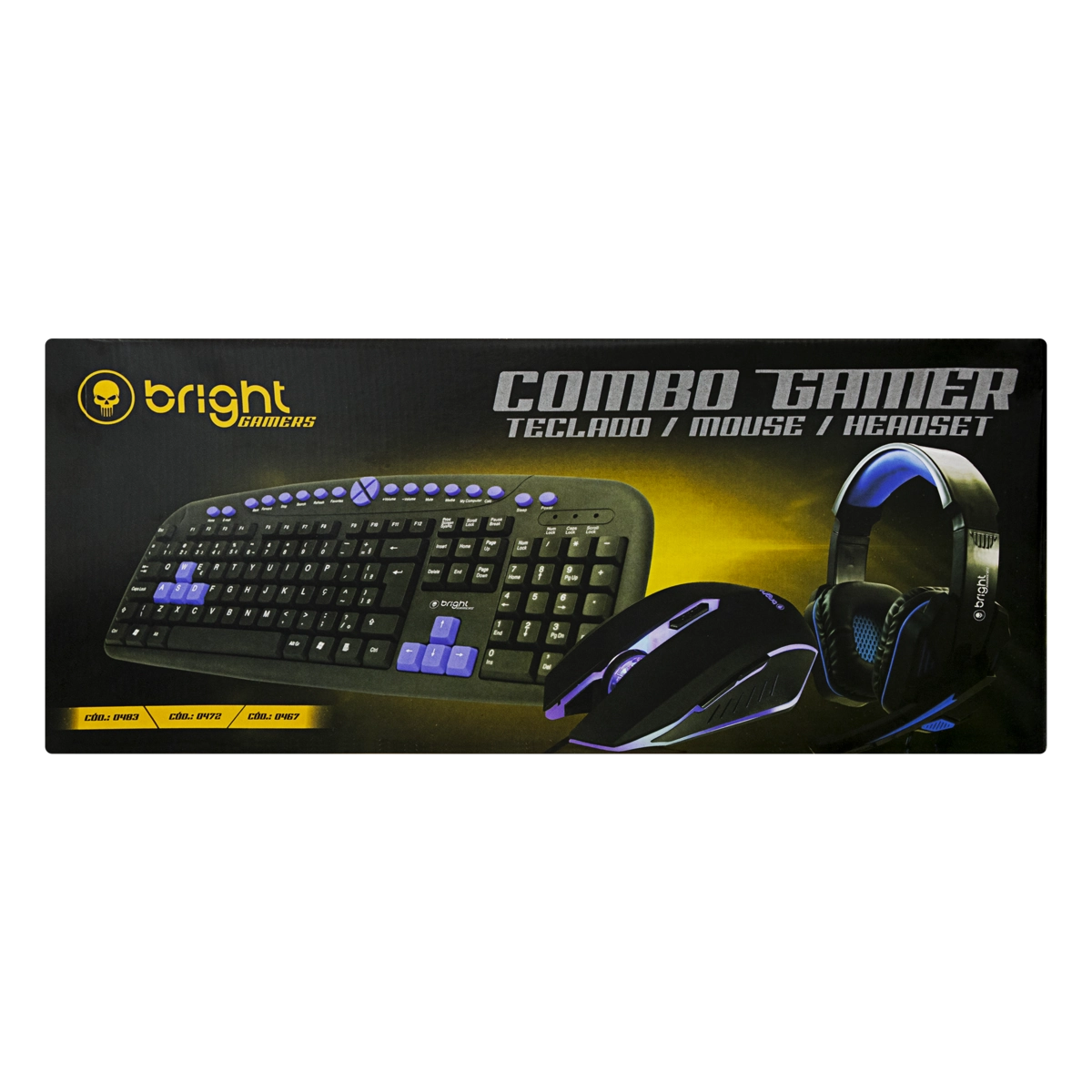 Kit Teclado Mouse Headset Com Fio Preto Combo Gamer Bright