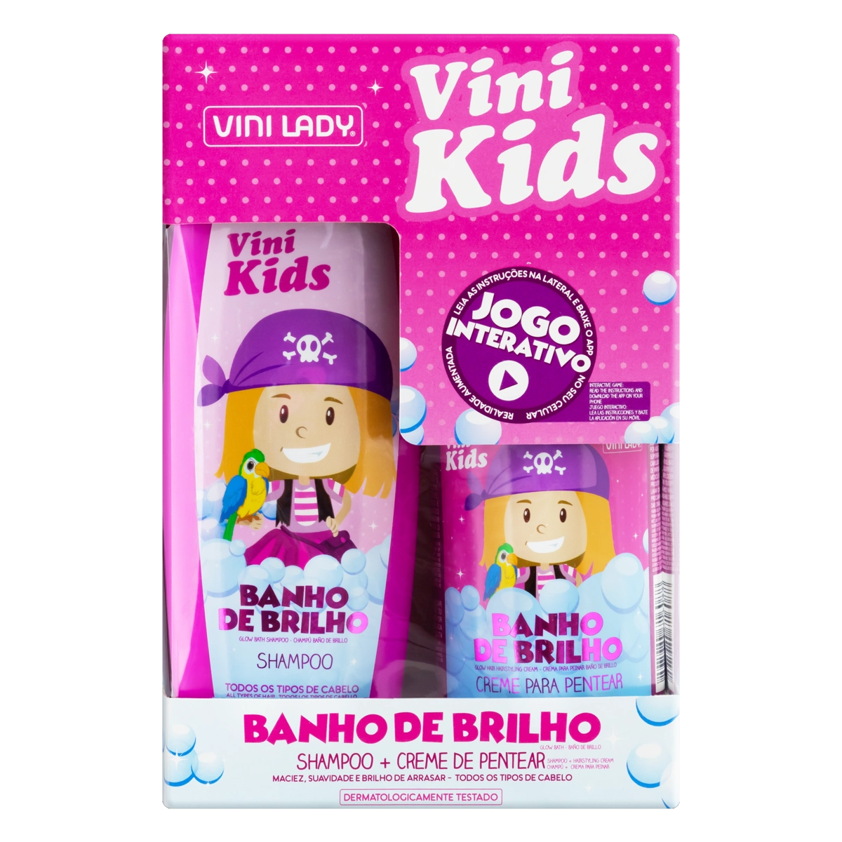 Kit Shampoo 330ml Creme Para Pentear 290g Vini Lady Kids Banho De Brilho