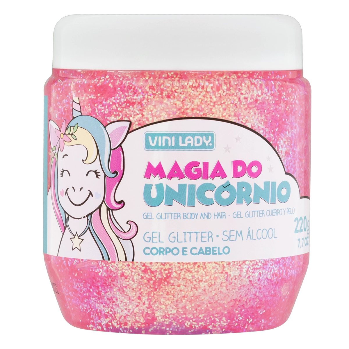 Gel Fixador Infantil Com Glitter Vini Lady Magia Do Unicórnio Pote 220g